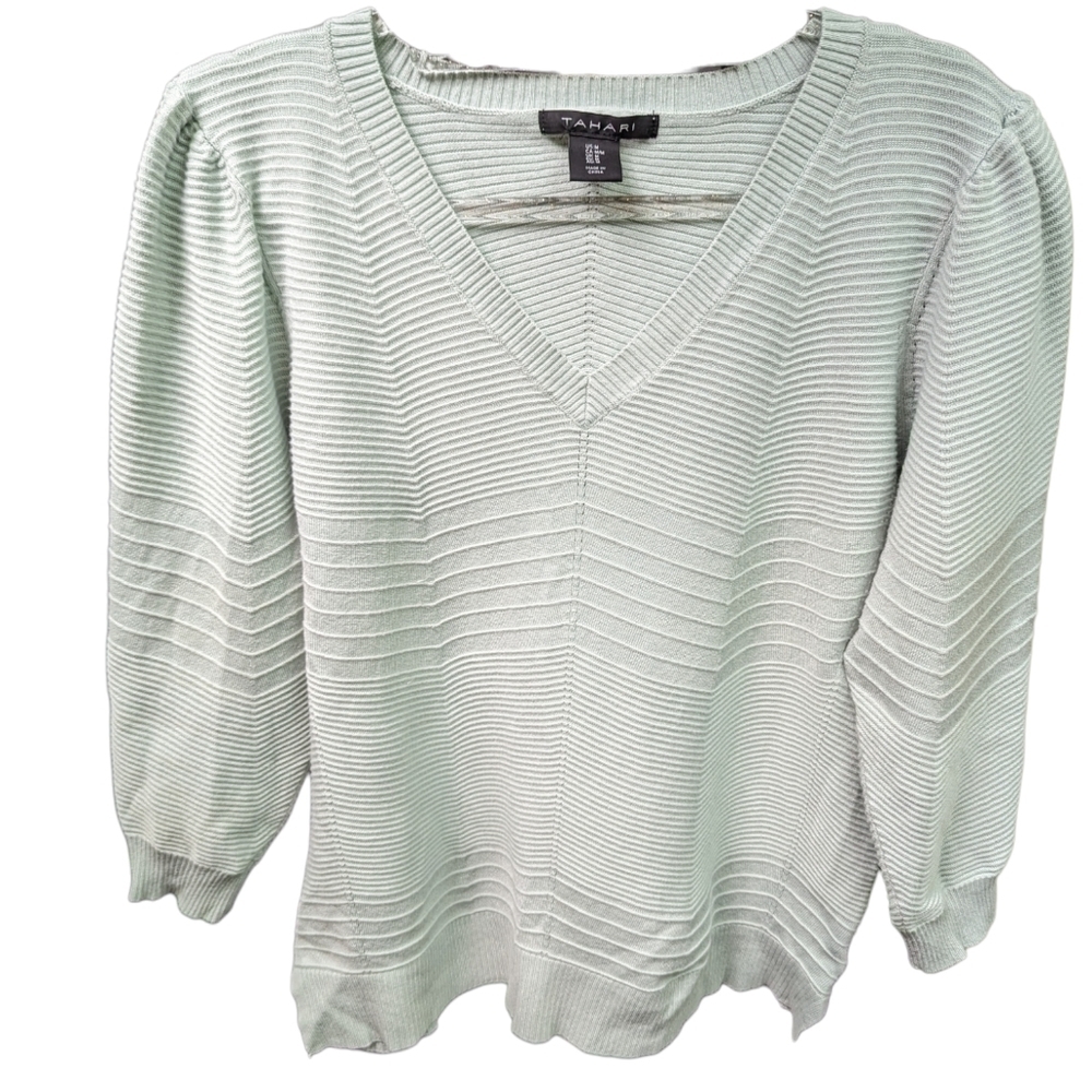 Tahari V Neck Ribbed Sweater Sz M